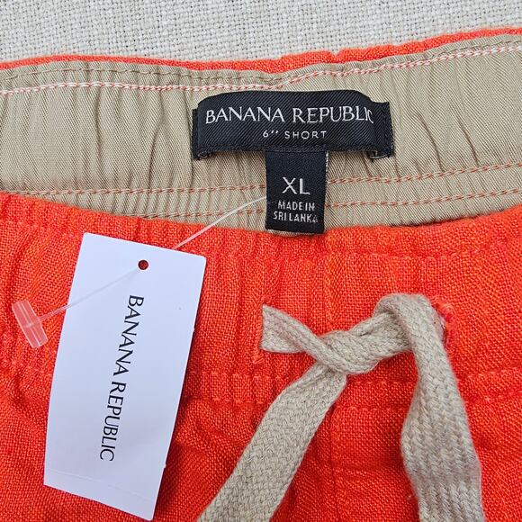 NWT Banana Republic 100% Linen Orage Shorts with Tan Drawstring XL - Picture 2 of 9